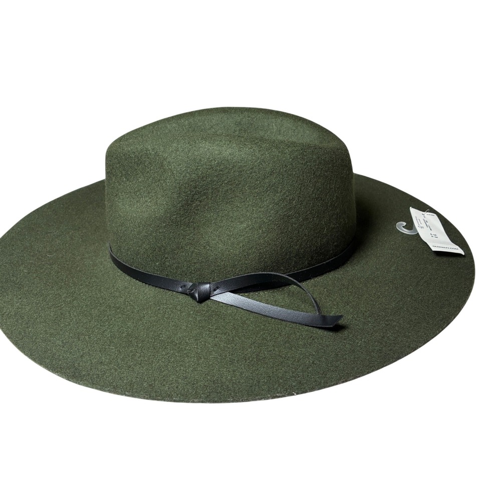 Old Navy Wool Fedora Hat Olive Green Wide Brim Faux Leather Band S/M